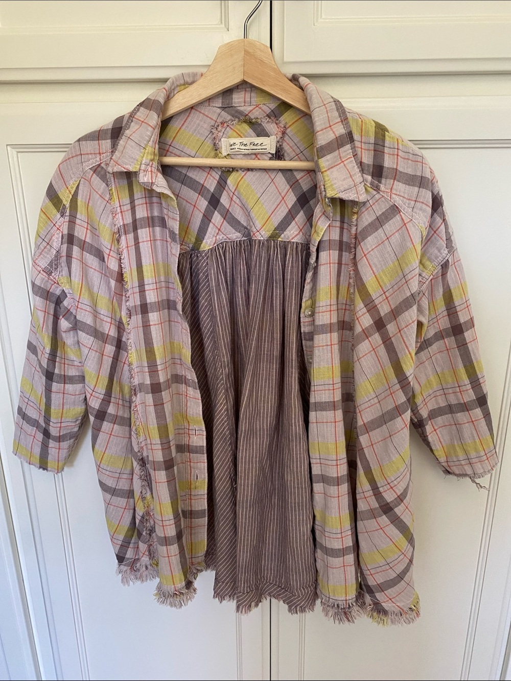 We The Free Yellow & Brown Plaid Button-Front Shirt Jacket